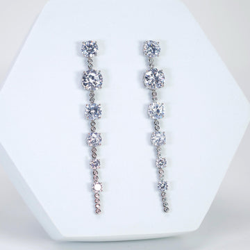 CZ Bezel Bloom Tassels Diamond earrings, Bridal Jewelry Bridal Earrings Crystal Bridal Earrings Statement earrings